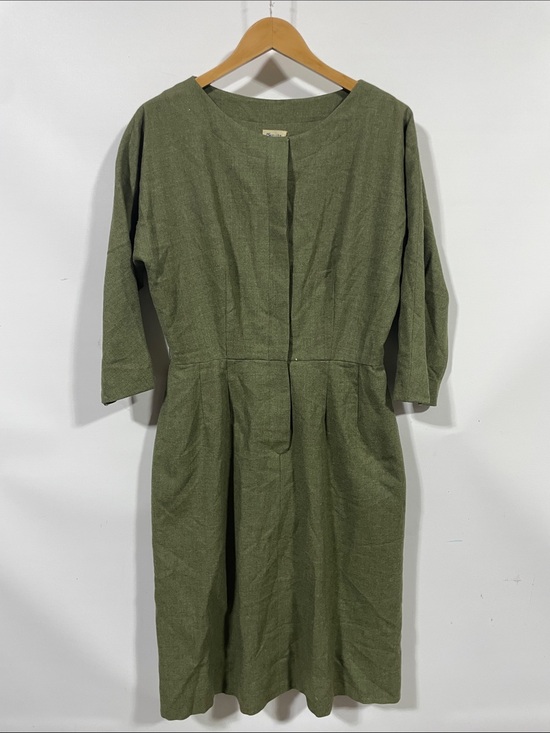 Vintage Dresses & Skirts - True vintage 50s Olive Green Women's Midi Dress